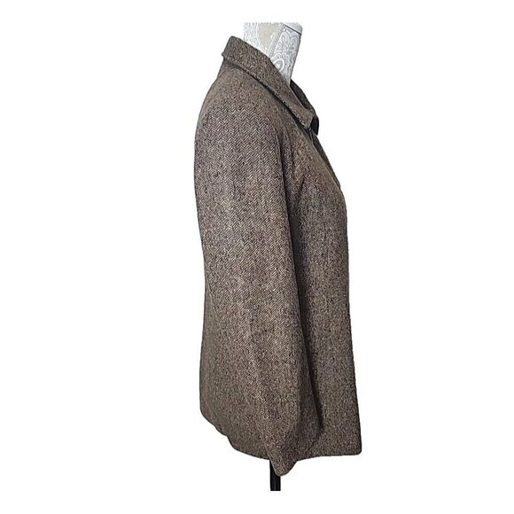 Talbots Wool & Silk Jacket Coat Brown Tweed Full Zip Herringbone Lined Women's 8 - Picture 4 of 12